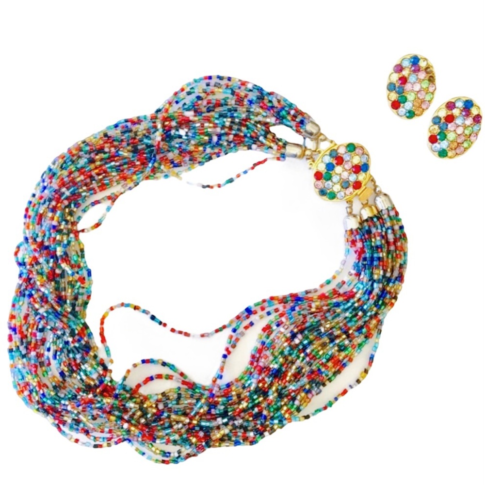 VINTAGE Boho Glass Bead Necklace Set
